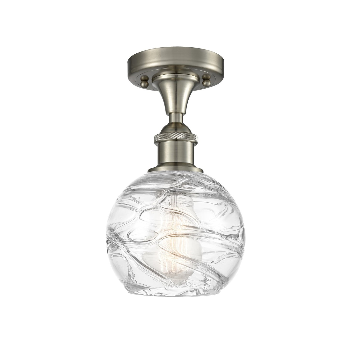 Innovations Athens Deco Swirl 6in 1-Light Semi-Flush Mount | Industrial Brushed Satin Nickel Steel and Clear Deco Swirl Glass | Model 616-1F-SN-G1213-6CL