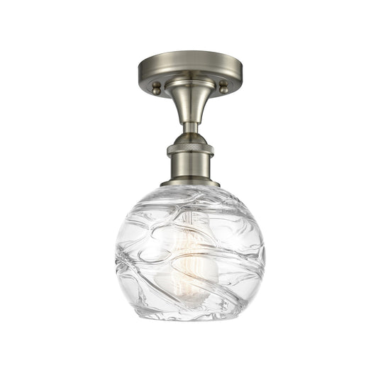 Innovations Athens Deco Swirl 6in 1-Light Semi-Flush Mount | Industrial Brushed Satin Nickel Steel and Clear Deco Swirl Glass | Model 616-1F-SN-G1213-6CL