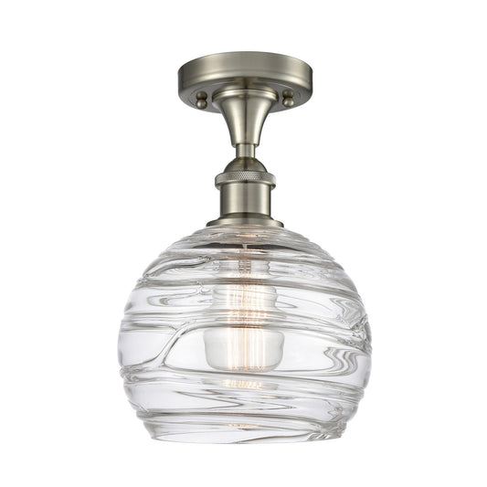 Innovations Athens Deco Swirl 8in 1-Light Semi-Flush Mount | Industrial Brushed Satin Nickel and Clear Deco Swirl Glass | Model 616-1F-SN-G1213-8CL