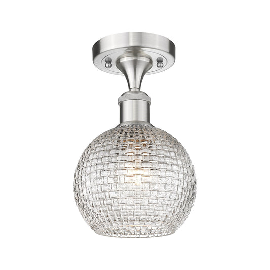Innovations Athens 6in 1-Light Semi-Flush Mount | Modern Farmhouse Brushed Satin Nickel and Clear Basket Weave Glass | Hallway | Model 616-1F-SN-G122C-6CL