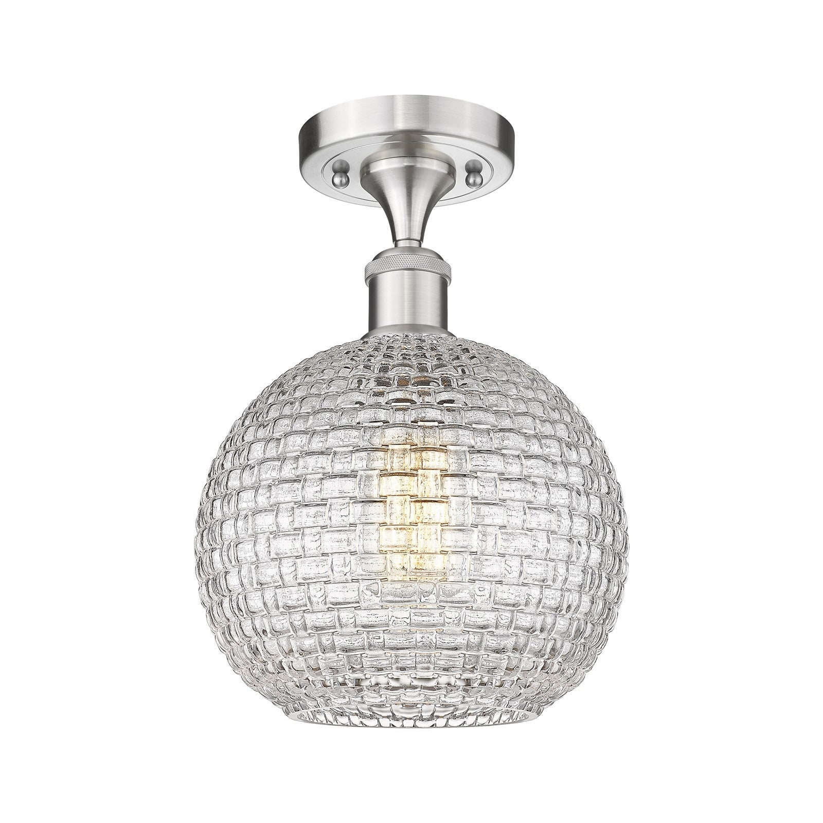 Innovations Athens 8in 1-Light Semi-Flush Mount | Brushed Satin Nickel Steel and Clear Basket Weave Glass | Kitchen & Bathroom | Model 616-1F-SN-G122C-8CL