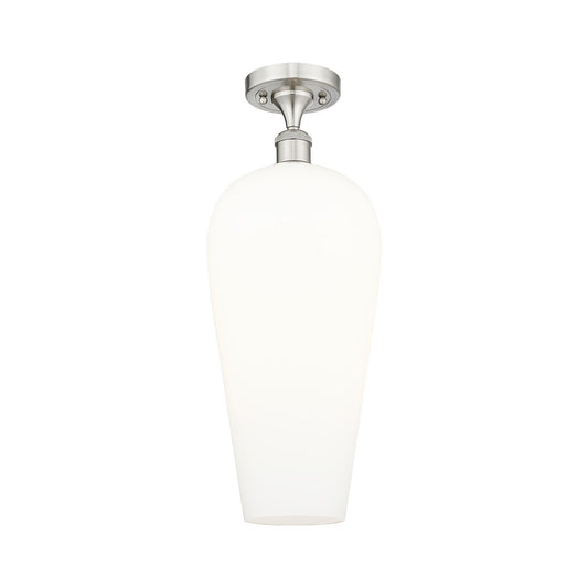 Innovations Chelsea 8in 1-Light Semi-Flush Mount | Industrial Brushed Satin Nickel and White Glass | Entryway & Hallway | 8 x 8 | Model 616-1F-SN-G456-8WH