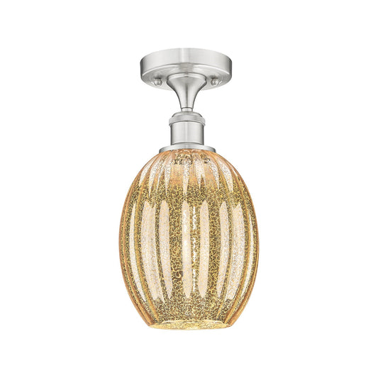 Innovations Preston Bulb 6.25in 1-Light Semi-Flush Mount | Industrial Brushed Satin Nickel Steel and Mercury Glass | Kitchen & | Model 616-1F-SN-G459-6ME