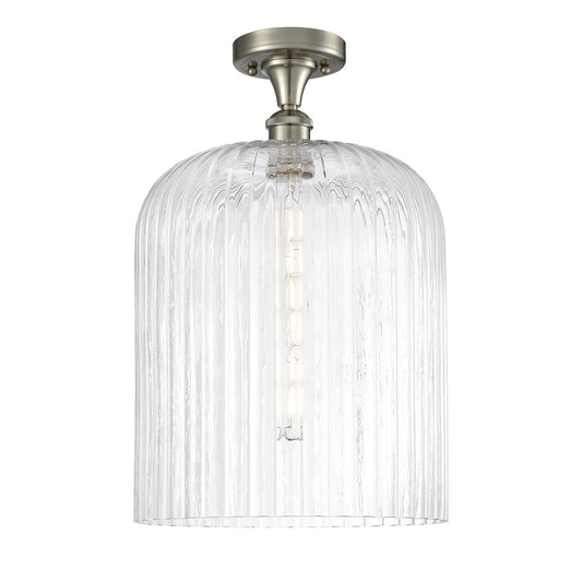 Innovations Bridal Veil 5in 1-Light Semi-Flush Mount | Art Nouveau Industrial Brushed Satin Nickel and Clear Ribbed Glass | Model 616-1F-SN-G559-12CL