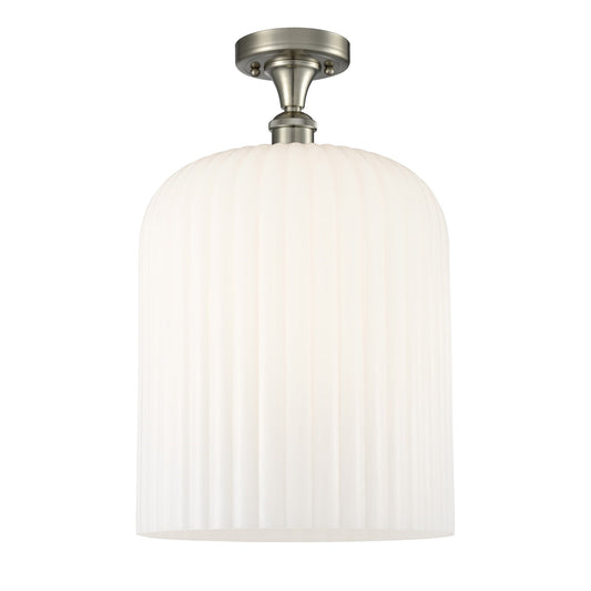 Innovations Bridal Veil 5in 1-Light Semi-Flush Mount | Art Nouveau Brushed Satin Nickel and Gloss White Ribbed Glass | Model 616-1F-SN-G559-12GWH