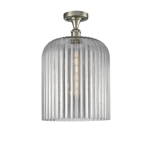 Innovations Bridal Veil 5in 1-Light Semi-Flush Mount | Art Nouveau Brushed Satin Nickel and Light Smoke Ribbed Glass | Model 616-1F-SN-G559-12SM