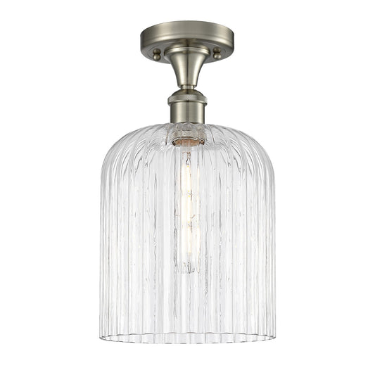 Innovations Bridal Veil 5in 1-Light Semi-Flush Mount | Art Nouveau Brushed Satin Nickel Steel and Clear Ribbed Glass | Bathroom | Model 616-1F-SN-G559-8CL
