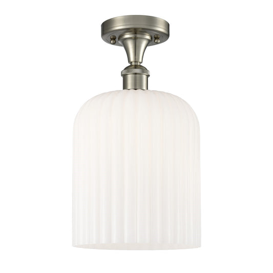 Innovations Bridal Veil 5in 1-Light Semi-Flush Mount | Art Nouveau Brushed Satin Nickel and Gloss White Ribbed Glass | Model 616-1F-SN-G559-8GWH