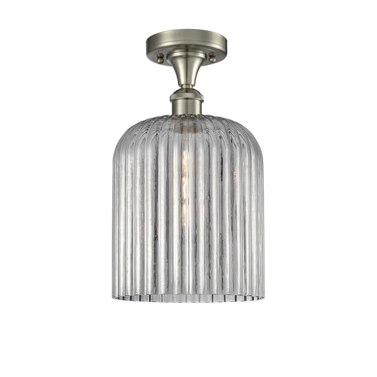Innovations Bridal Veil 5in 1-Light Semi-Flush Mount | Art Nouveau Brushed Satin Nickel and Light Smoke Ribbed Glass | Hallway | Model 616-1F-SN-G559-8SM
