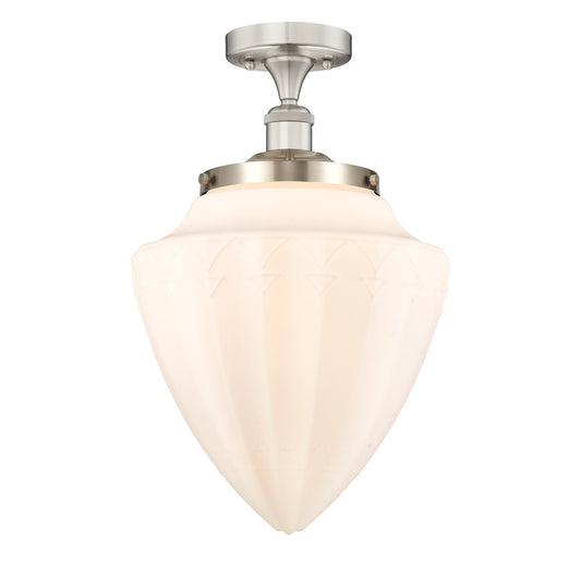 Innovations Bridgeton 12in 1-Light Semi-Flush Mount | Traditional Brushed Satin Nickel and Matte White Frosted Glass | Entryway | Model 616-1F-SN-G661-12