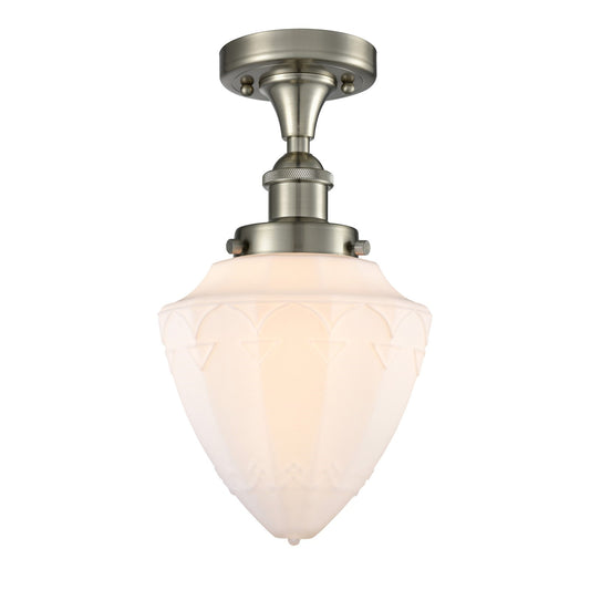 Innovations Bullet 6in 1-Light Semi-Flush Mount | Industrial Brushed Satin Nickel and Matte White Frosted Glass | Kitchen & | Model 616-1F-SN-G661-7