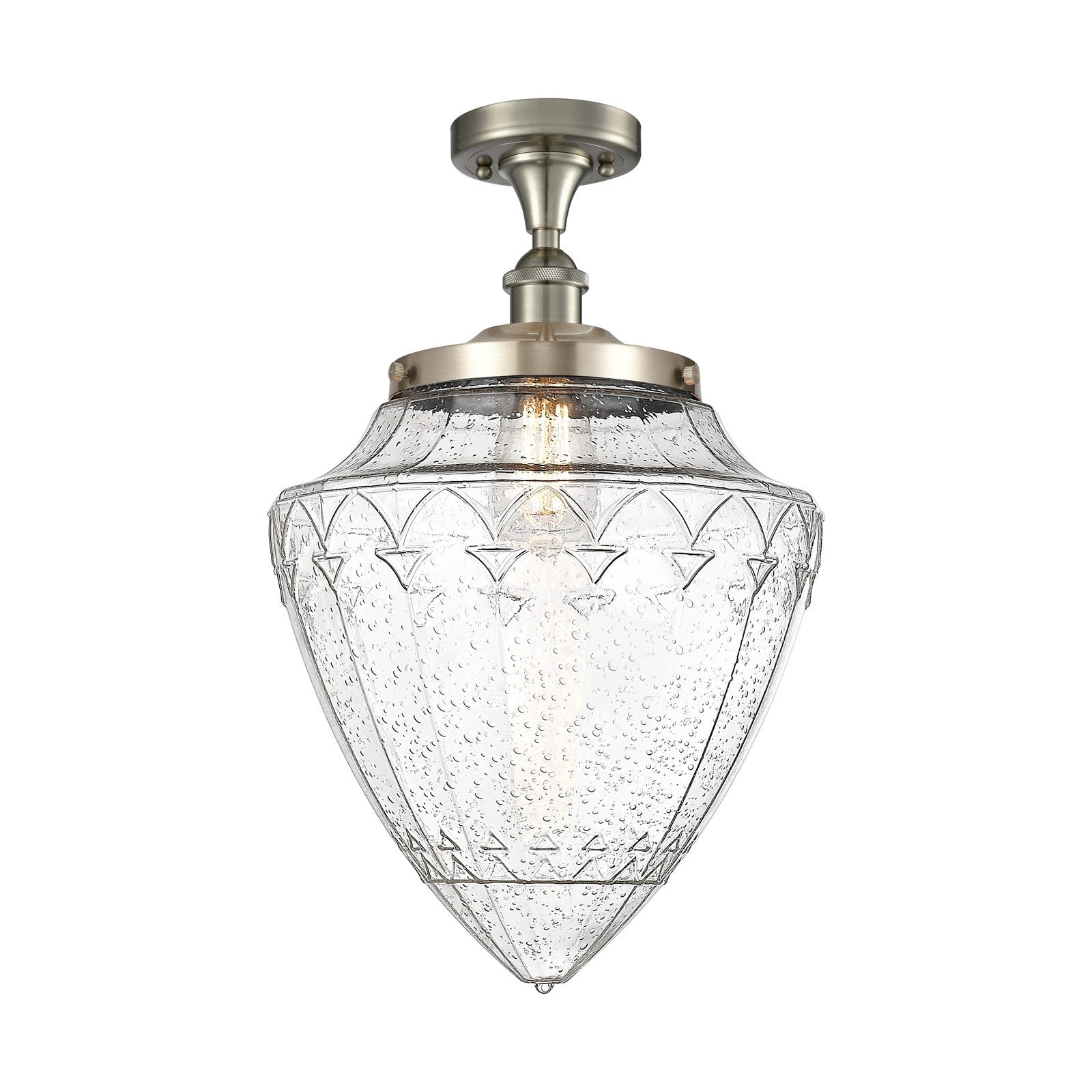 Innovations Bridgeton 12in 1-Light Semi-Flush Mount | Traditional Brushed Satin Nickel Steel and Seedy Glass | Entryway & | Model 616-1F-SN-G664-12