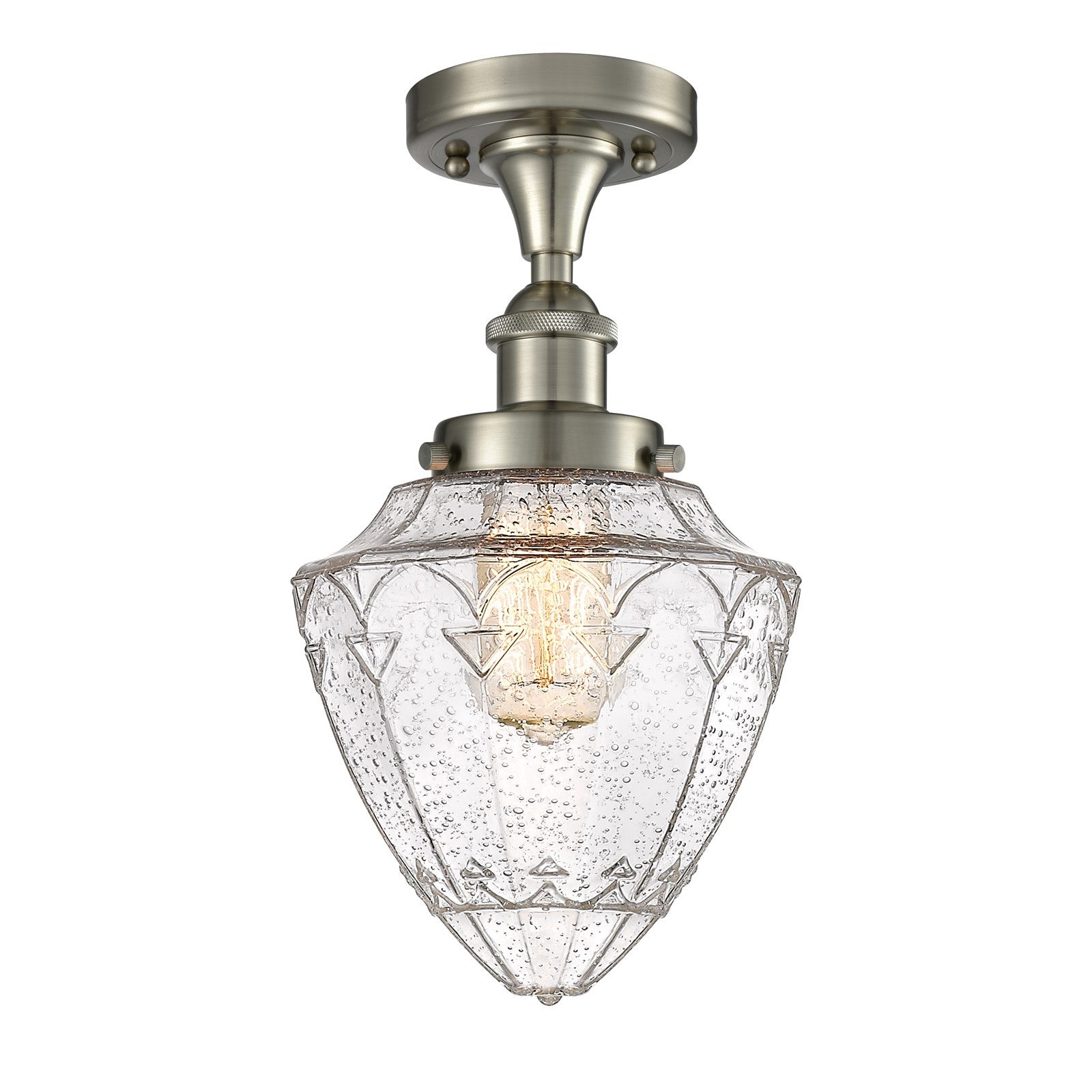 Innovations Bullet 6in 1-Light Semi-Flush | Industrial Brushed Satin Nickel Steel and Seedy Glass | Kitchen & Hallway Accent | 6 | Model 616-1F-SN-G664-7