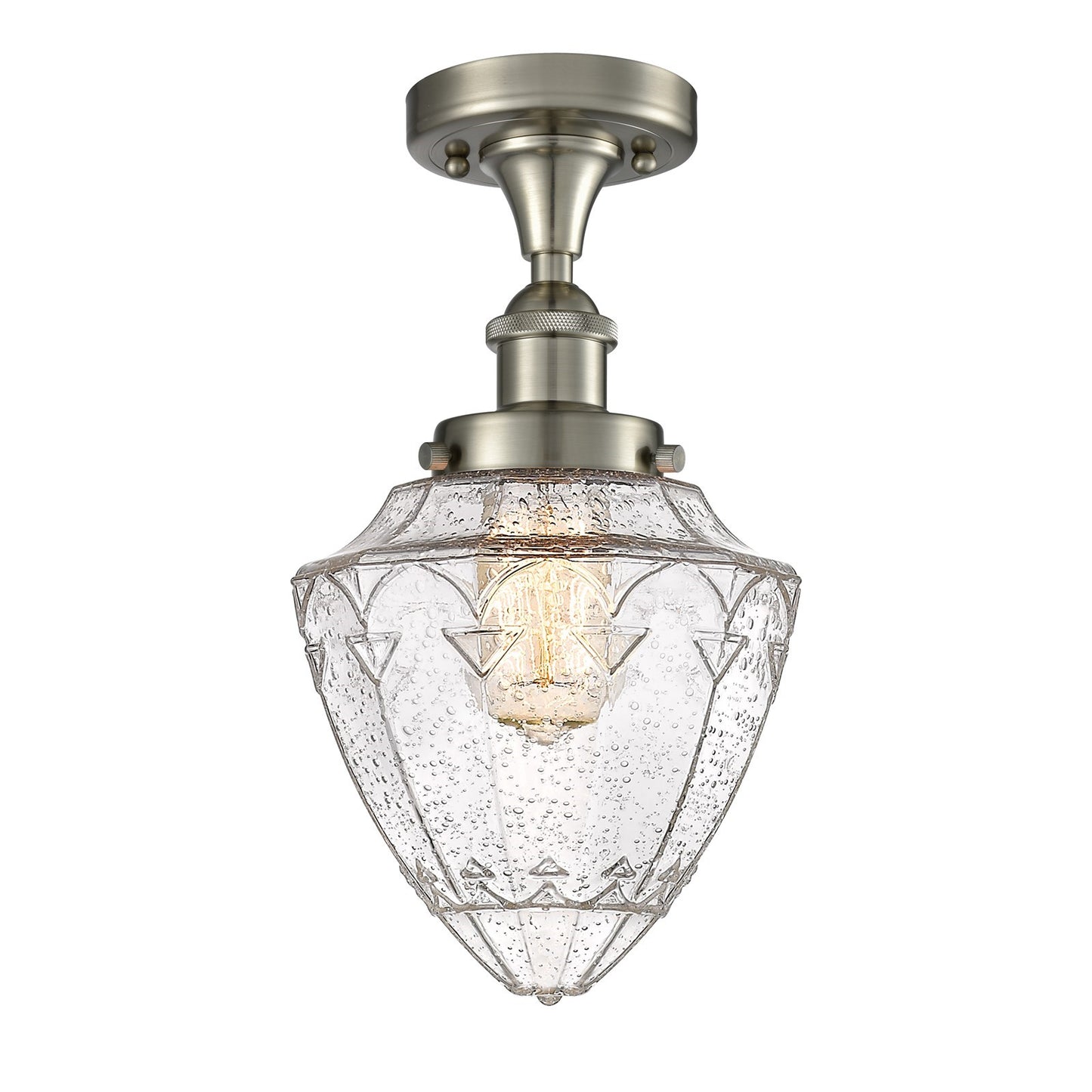 Innovations Bullet 6in 1-Light Semi-Flush | Industrial Brushed Satin Nickel Steel and Seedy Glass | Kitchen & Hallway Accent | 6 | Model 616-1F-SN-G664-7