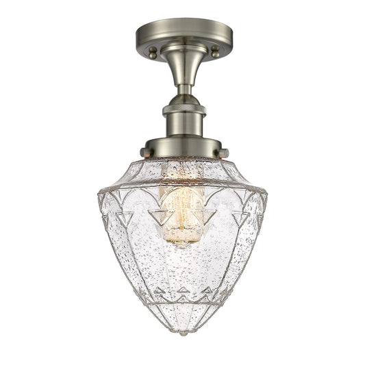 Innovations Bullet 6in 1-Light Semi-Flush | Industrial Brushed Satin Nickel Steel and Seedy Glass | Kitchen & Hallway Accent | 6 | Model 616-1F-SN-G664-7