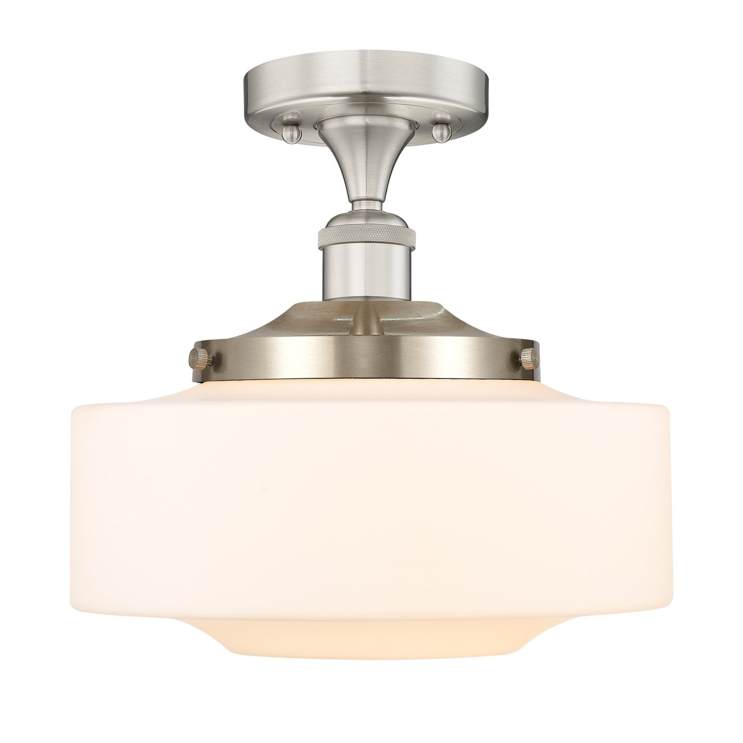 Innovations Bridgeton 12in 1-Light Semi-Flush Mount | Traditional Brushed Satin Nickel and Matte White Frosted Glass | Entryway | Model 616-1F-SN-G691-12