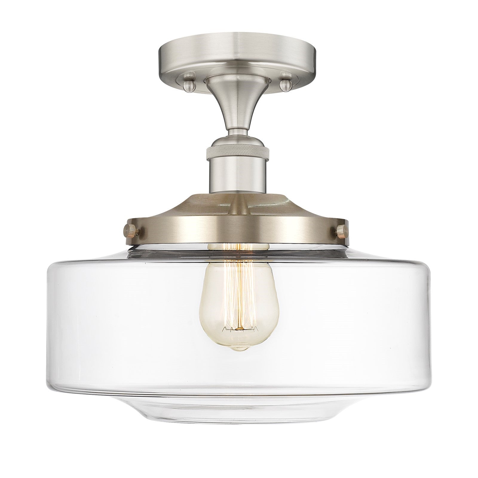 Innovations Bridgeton 12in 1-Light Semi-Flush Mount | Traditional Brushed Satin Nickel and Clear Glass | Entryway & Hallway | Model 616-1F-SN-G692-12