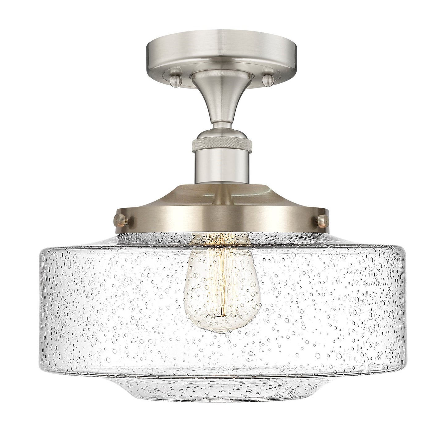 Innovations Bridgeton 12in 1-Light Semi-Flush Mount | Traditional Brushed Satin Nickel Steel and Seedy Glass | Entryway & | Model 616-1F-SN-G694-12