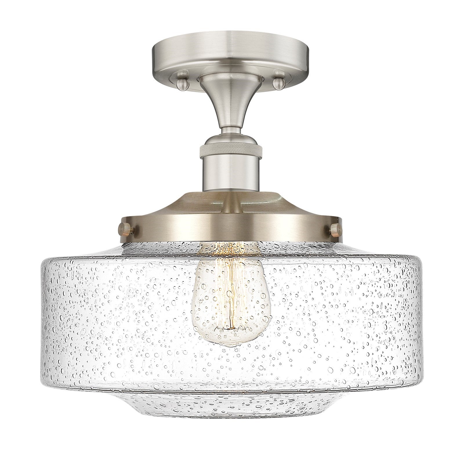 Innovations Bridgeton 12in 1-Light Semi-Flush Mount | Traditional Brushed Satin Nickel Steel and Seedy Glass | Entryway & | Model 616-1F-SN-G694-12