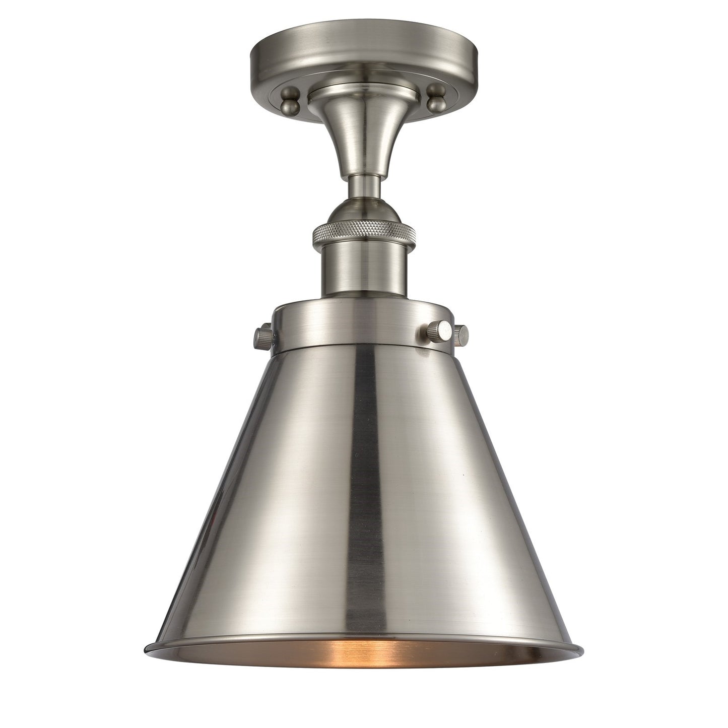 Innovations Appalachian 8in 1-Light Semi-Flush Mount | Traditional Industrial Brushed Satin Nickel Steel and Metal Shade | Model 616-1F-SN-M13-SN