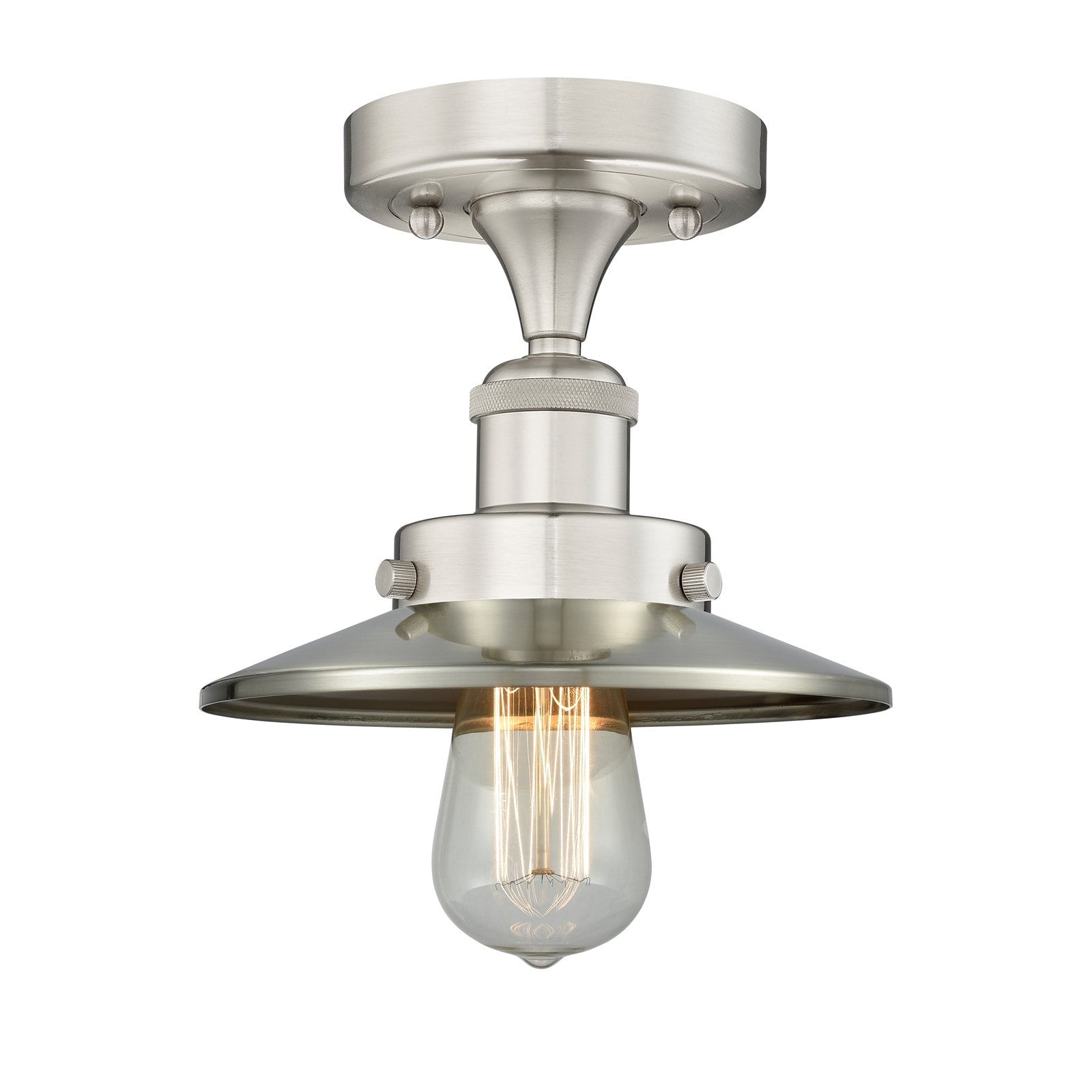 Innovations Railroad 8in 1-Light Semi-Flush Mount | Industrial Brushed Satin Nickel Steel and Cast Brass with Brushed Satin Nickel | Model 616-1F-SN-M2-SN
