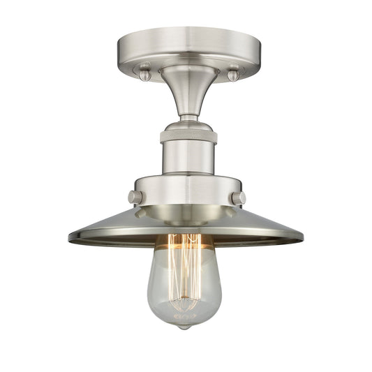 Innovations Railroad 8in 1-Light Semi-Flush Mount | Industrial Brushed Satin Nickel Steel and Cast Brass with Brushed Satin Nickel | Model 616-1F-SN-M2-SN