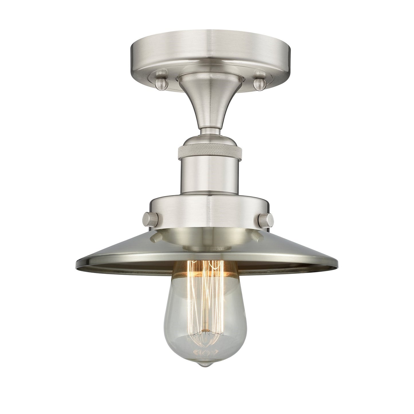 Innovations Railroad 8in 1-Light Semi-Flush Mount | Industrial Brushed Satin Nickel Steel and Cast Brass with Brushed Satin Nickel | Model 616-1F-SN-M2-SN