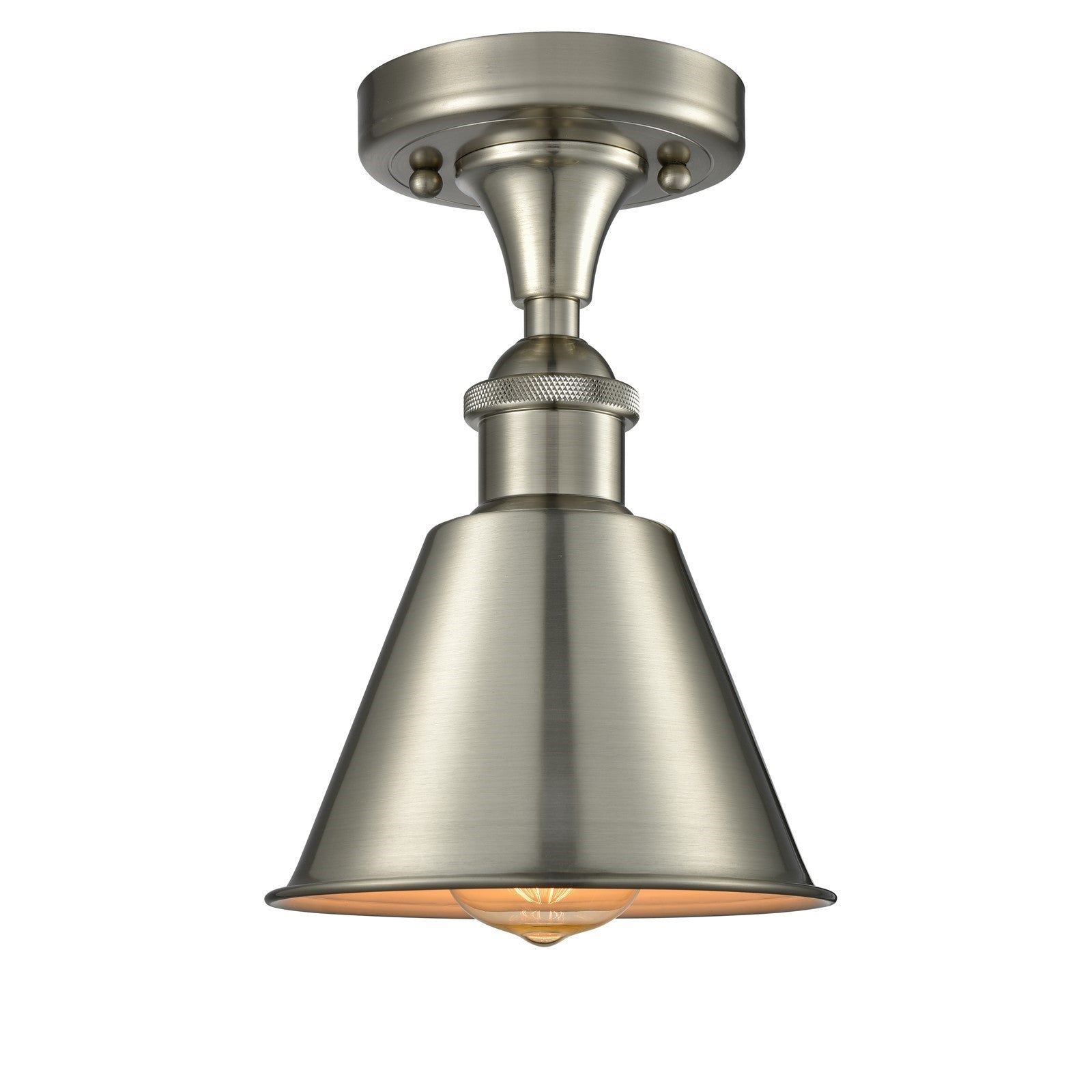 Innovations Smithfield 1-Light Semi-Flush Mount | Industrial Farmhouse Brushed Satin Nickel Steel and Metal Shade | Hallway & | Model 616-1F-SN-M8-SN