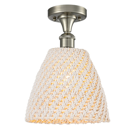 Innovations Bristol Natural 9in 1-Light Semi-Flush Mount | Industrial Brushed Satin Nickel and Natural Fiber | Damp-Rated | Model 616-1F-SN-NBD-9-NAT