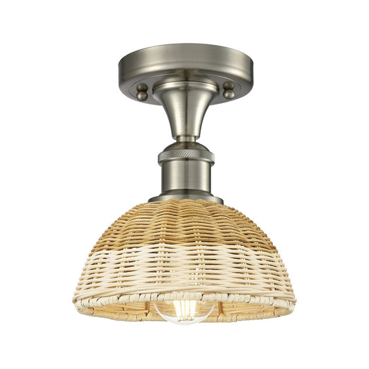 Innovations Bristol Natural II 8in 1-Light Semi-Flush Mount | Industrial Brushed Satin Nickel and Natural Fiber Shade | Model 616-1F-SN-NBD2-75-NAT