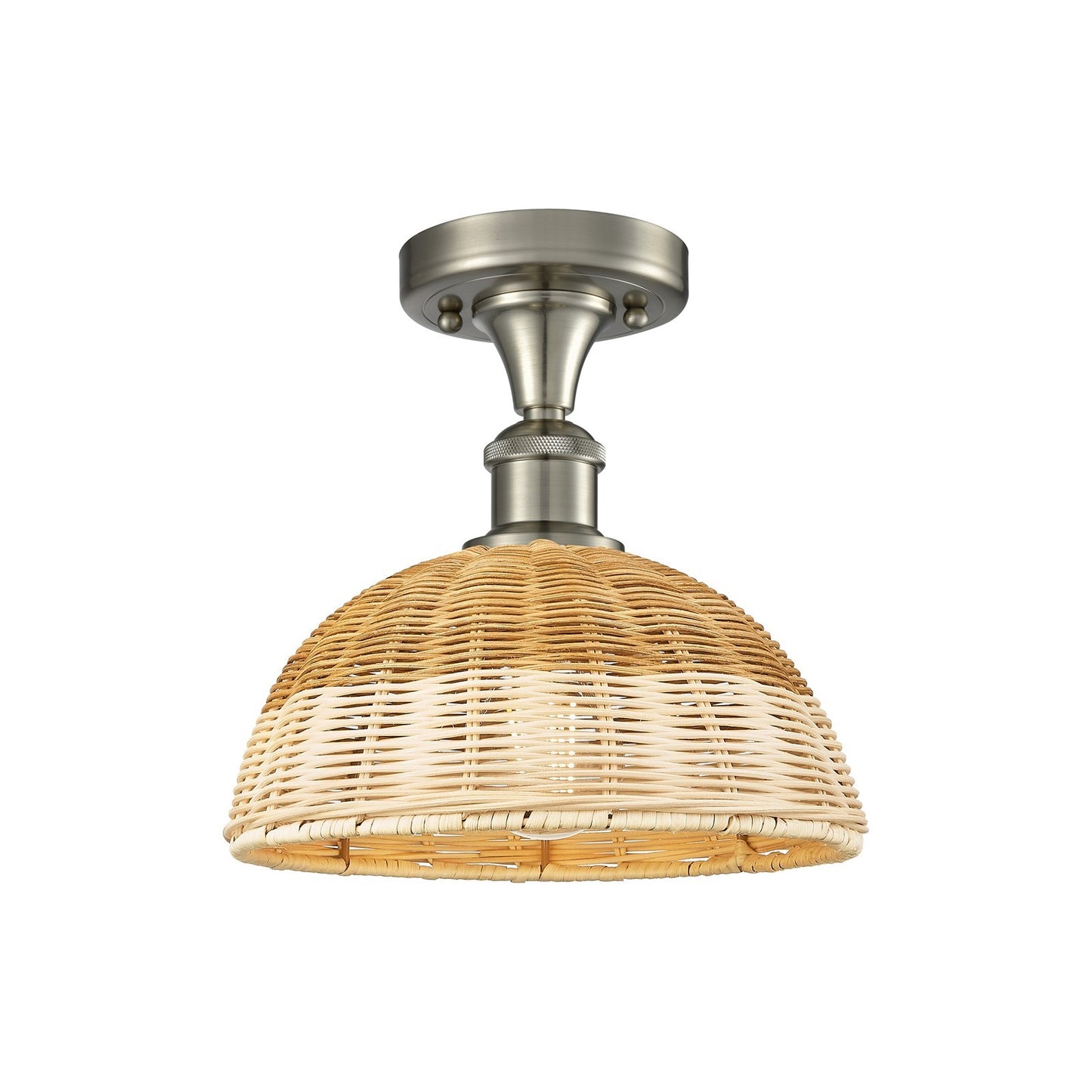 Innovations Bristol Natural II 9in 1-Light Semi-Flush Mount | Industrial Brushed Satin Nickel and Natural Fiber Shade | Model 616-1F-SN-NBD2-9-NAT