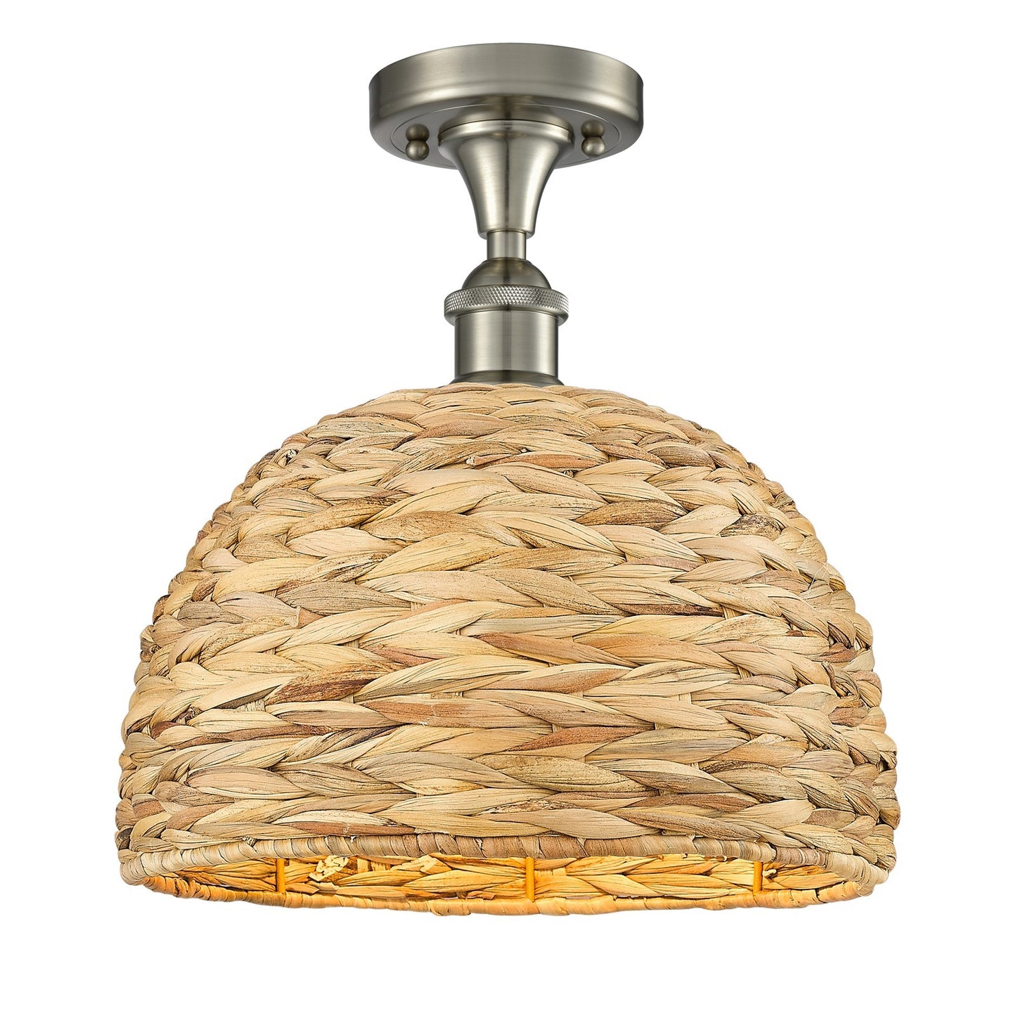 Innovations Woven Rattan 12in 1-Light Semi-Flush Mount | Industrial Brushed Satin Nickel and Natural Fiber Shade | Entryway & | Model 616-1F-SN-RBD-12-NAT