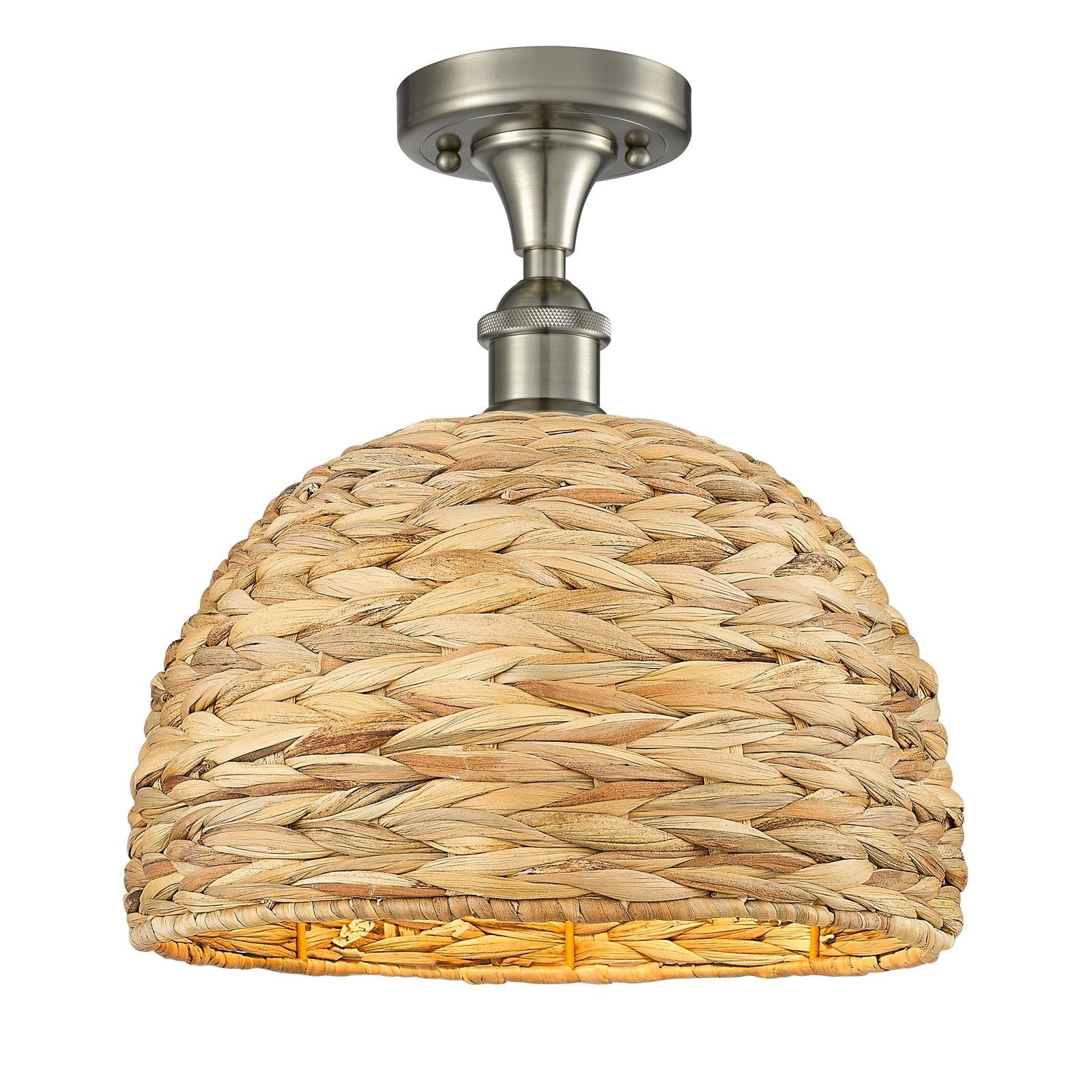 Innovations Woven Rattan 12in 1-Light Semi-Flush Mount | Industrial Brushed Satin Nickel and Natural Fiber Shade | Entryway & | Model 616-1F-SN-RBD-12-NAT