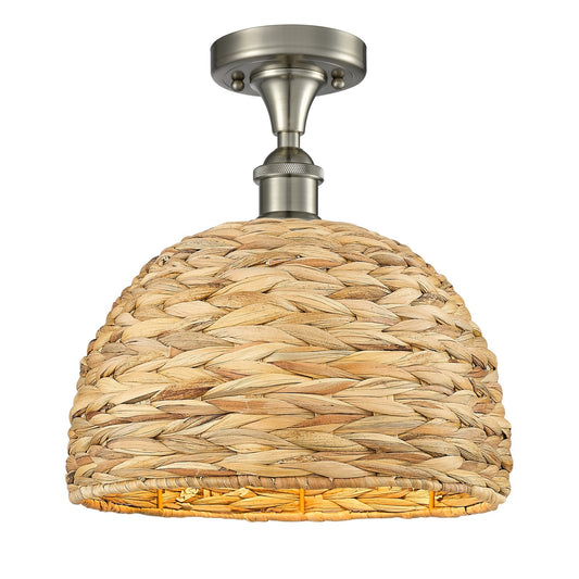 Innovations Woven Rattan 12in 1-Light Semi-Flush Mount | Industrial Brushed Satin Nickel and Natural Fiber Shade | Entryway & | Model 616-1F-SN-RBD-12-NAT