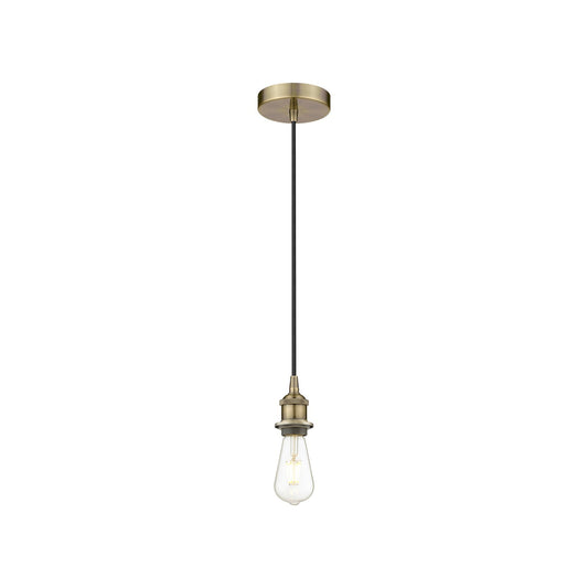 Innovations Lighting Edison 4.75in 1-Light Mini Pendant | Industrial Antique Brass Steel and Bare Bulb | Kitchen Island & Dining Room | Model 616-1P-AB