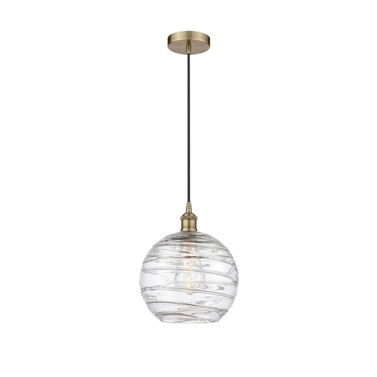 Innovations Athens Deco Swirl 10in 1-Light Mini Pendant | Industrial Antique Brass Steel and Clear Deco Swirl Glass | Kitchen | Model 616-1P-AB-G1213-10CL