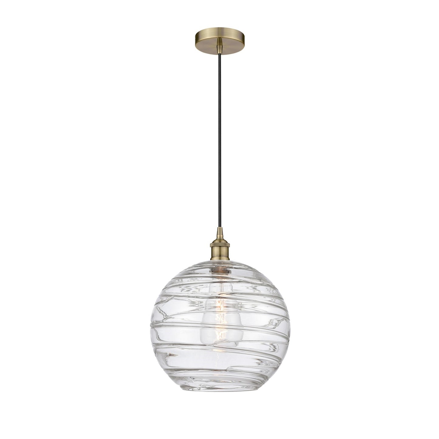 Innovations Athens Deco Swirl 12in 1-Light Mini Pendant | Industrial Antique Brass and Clear Deco Swirl Glass | Kitchen | Model 616-1P-AB-G1213-12CL