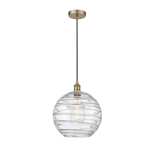 Innovations Athens Deco Swirl 12in 1-Light Mini Pendant | Industrial Antique Brass and Clear Deco Swirl Glass | Kitchen | Model 616-1P-AB-G1213-12CL