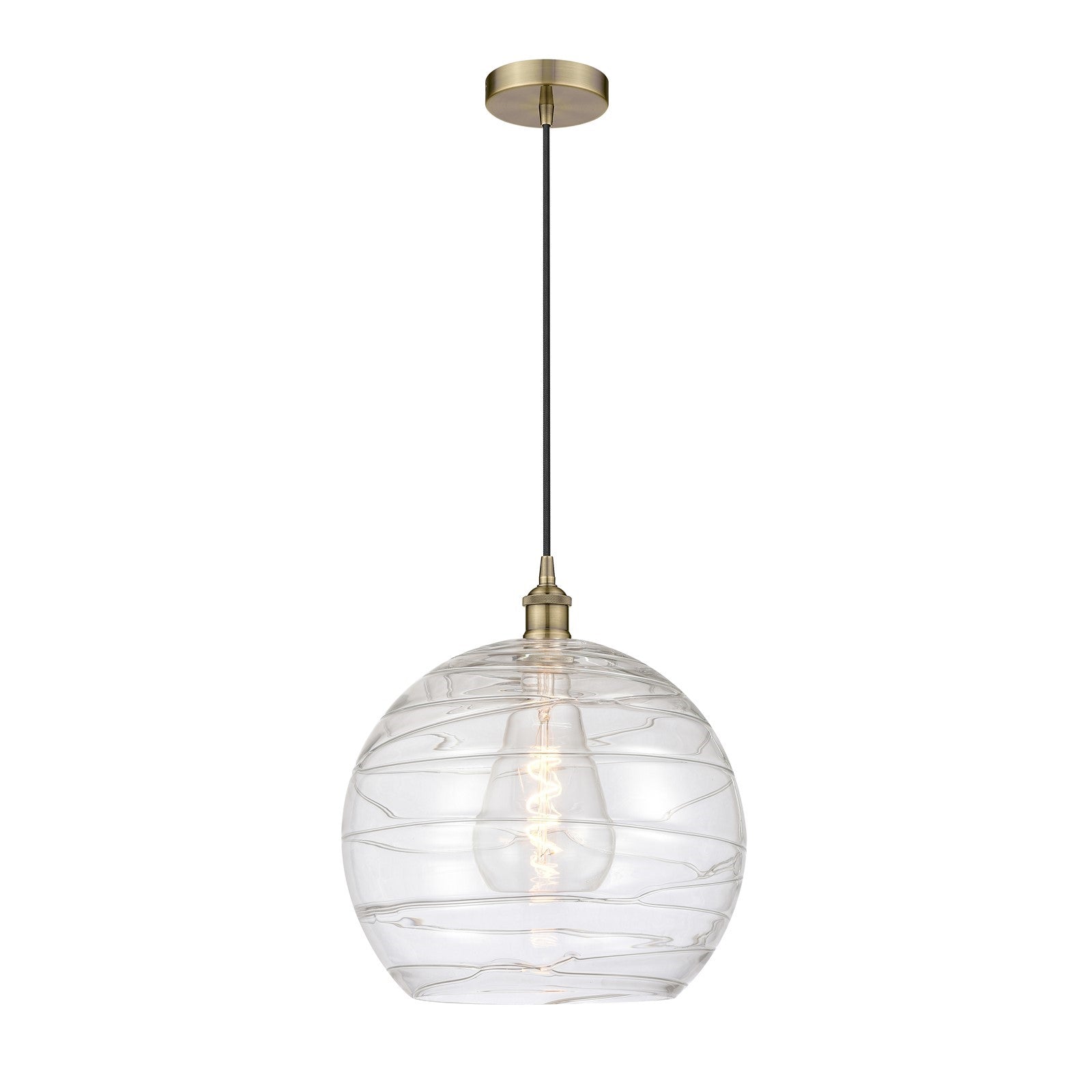 Innovations Athens Deco Swirl 14in 1-Light Mini Pendant | Industrial Antique Brass Steel and Clear Deco Swirl Glass | Kitchen | Model 616-1P-AB-G1213-14CL