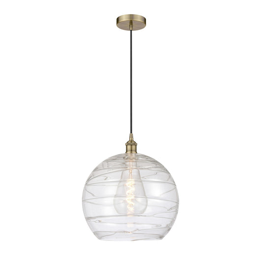 Innovations Athens Deco Swirl 14in 1-Light Mini Pendant | Industrial Antique Brass Steel and Clear Deco Swirl Glass | Kitchen | Model 616-1P-AB-G1213-14CL