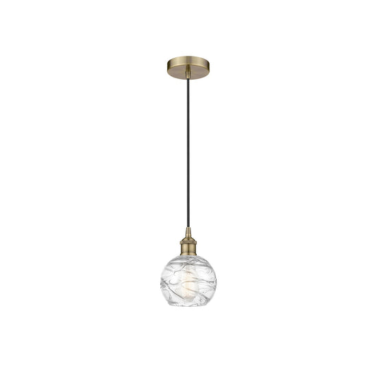 Innovations Athens Deco Swirl 6in 1-Light Mini Pendant | Industrial Antique Brass Steel and Clear Deco Swirl Glass | Kitchen | Model 616-1P-AB-G1213-6CL