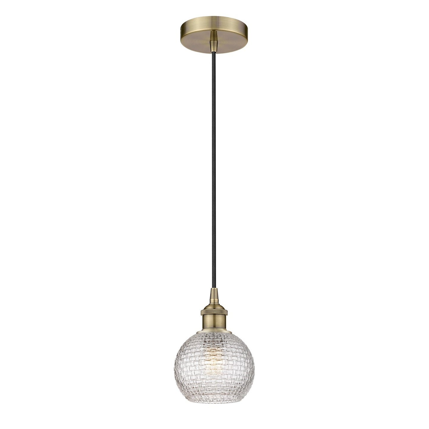 Innovations Athens 6in 1-Light Mini Pendant | Modern Farmhouse Antique Brass Steel and Clear Basket Weave Glass | Kitchen | Model 616-1P-AB-G122C-6CL