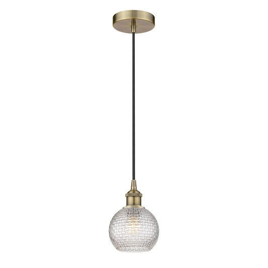 Innovations Athens 6in 1-Light Mini Pendant | Modern Farmhouse Antique Brass Steel and Clear Basket Weave Glass | Kitchen | Model 616-1P-AB-G122C-6CL
