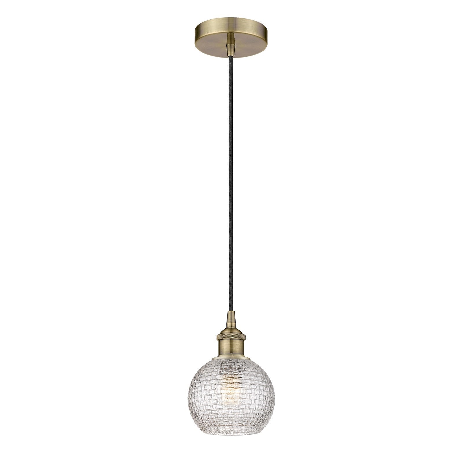 Innovations Athens 6in 1-Light Mini Pendant | Modern Farmhouse Antique Brass Steel and Clear Basket Weave Glass | Kitchen | Model 616-1P-AB-G122C-6CL