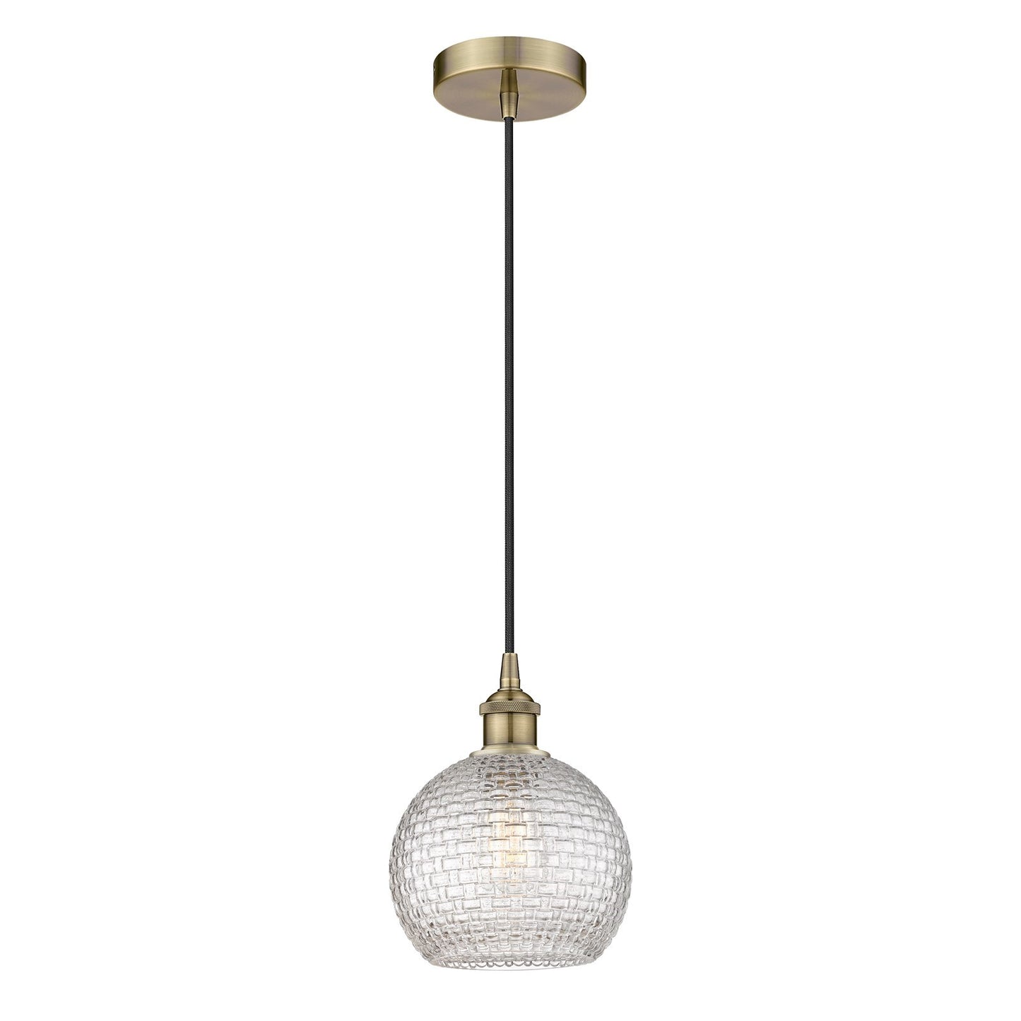 Innovations Athens 8in 1-Light Mini Pendant | Modern Farmhouse Antique Brass and Clear Basket Weave Glass | Kitchen Island & | Model 616-1P-AB-G122C-8CL