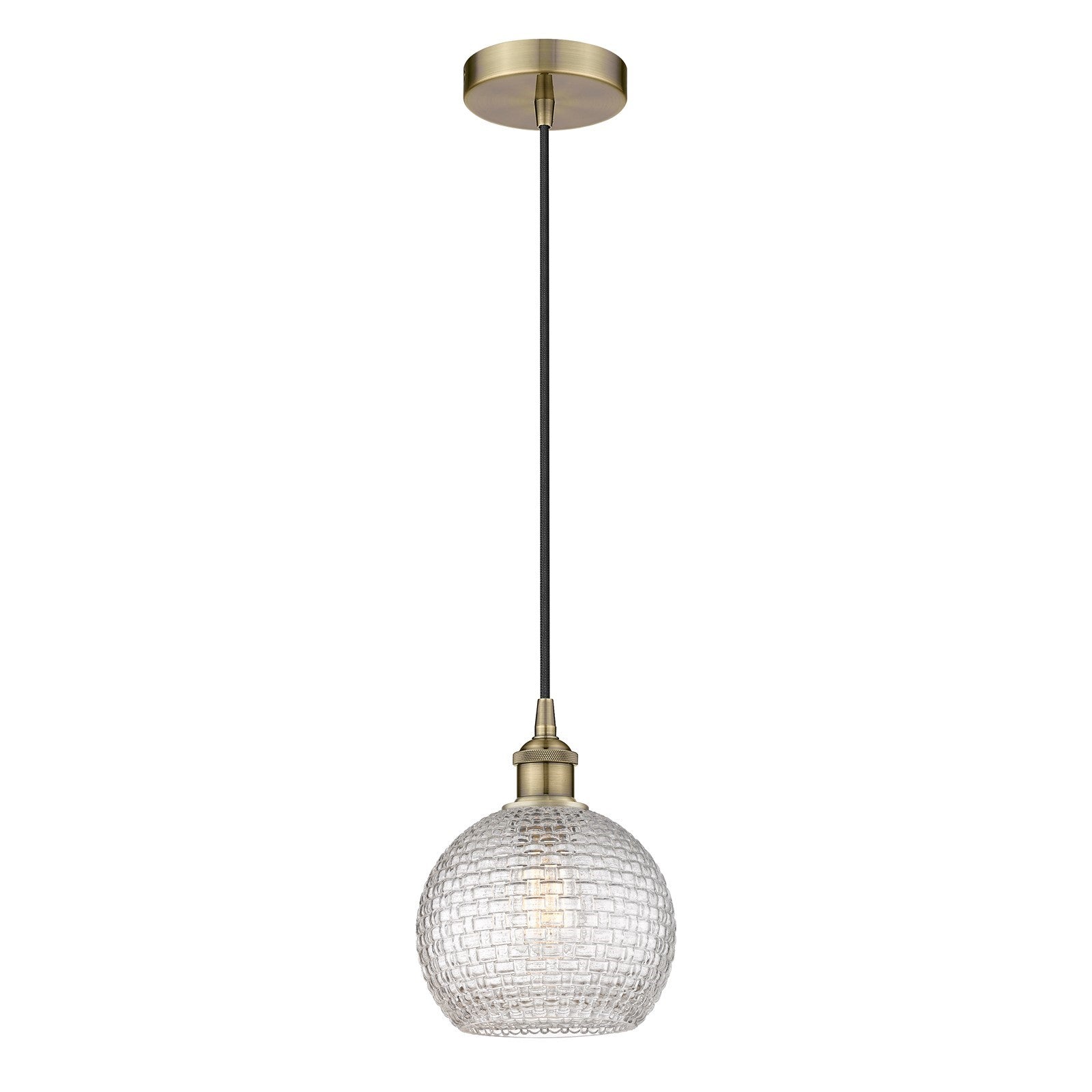 Innovations Athens 8in 1-Light Mini Pendant | Modern Farmhouse Antique Brass and Clear Basket Weave Glass | Kitchen Island & | Model 616-1P-AB-G122C-8CL