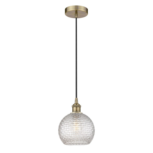 Innovations Athens 8in 1-Light Mini Pendant | Modern Farmhouse Antique Brass and Clear Basket Weave Glass | Kitchen Island & | Model 616-1P-AB-G122C-8CL