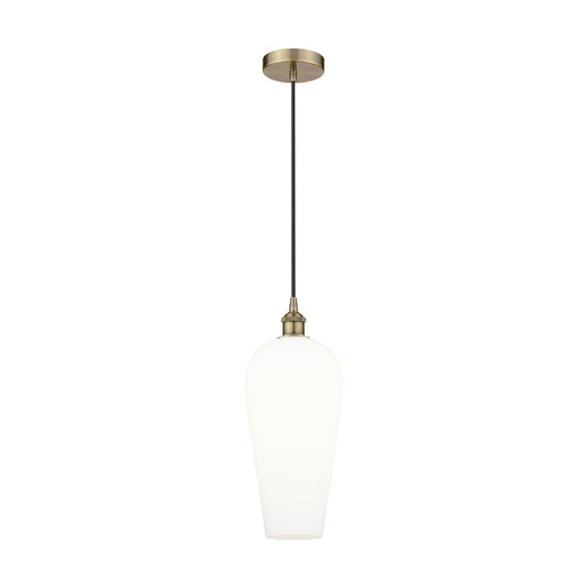 Innovations Chelsea 8in 1-Light Mini Pendant | Industrial Antique Brass Steel and White Glass | Kitchen Island & Dining Room | Model 616-1P-AB-G456-8WH