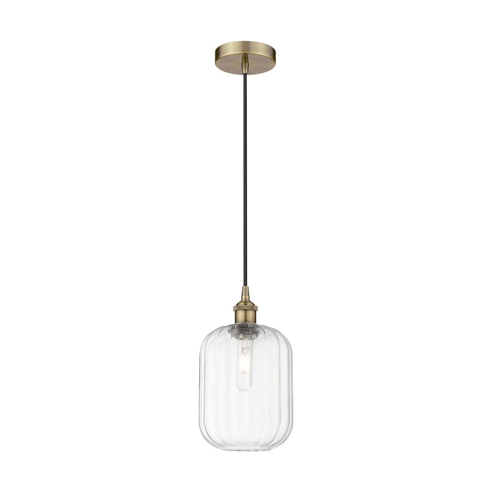 Innovations Preston Cylinder 7in 1-Light Mini Pendant | Industrial Antique Brass and Clear Glass | Kitchen Island & Dining Room | Model 616-1P-AB-G460-7CL