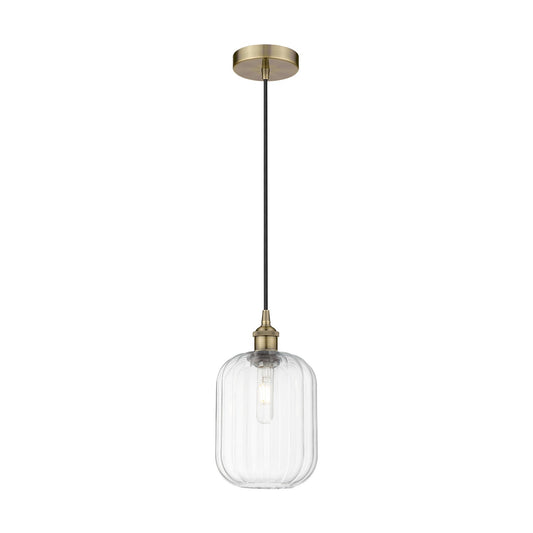 Innovations Preston Cylinder 7in 1-Light Mini Pendant | Industrial Antique Brass and Clear Glass | Kitchen Island & Dining Room | Model 616-1P-AB-G460-7CL